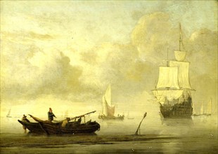 Ships near the Coast during a Calm, Willem van de Velde, II, c. 1650 - c. 1707