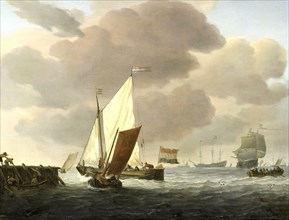 Ships near the Coast in windy Weather, Willem van de Velde, II, c. 1650 - c. 1707
