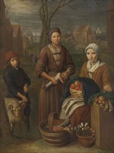 The woman peddler, Peter Snijers, 1700 - 1752