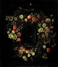 Flower Wreath Surrounding a Niche, A Flower Piece, Karel Batist, 1659 - 1663