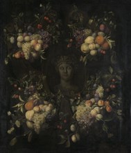 Marble Bust surrounded by a Festoon of Fruit, attributed to Jan Frans van Son, 1680 - 1718