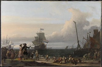 Dutch Ships at anchorage at Texel, in the middle the Golden Lion, the Flagship of Cornelis Tromp,
