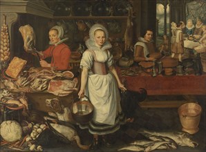 Kitchen Scene with the Parable of the Rich Man and Poor Lazarus, attributed to Pieter Cornelisz.