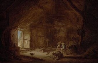 Interior of a Stable with three Children, Isaac van Ostade, 1642