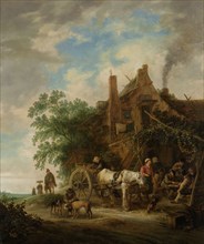 Country inn with horse and wagon, Isaac van Ostade, 1640 - 1649