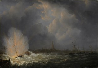 Explosion at Antwerp of Dutch Gunboat No. 2, Commanded by Jan van Speyk, 5 February 1831, Belgium,