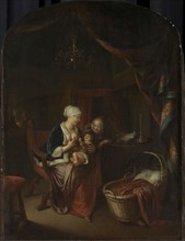 A mother giving her child the breast, Domenicus van Tol, 1660 - 1676