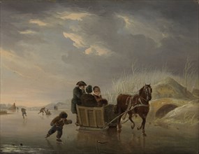 Winter Scene, Horse-Sleigh on the Ice, Andries Vermeulen, 1790 - 1814
