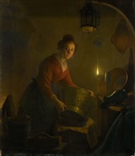 A Woman in a Kitchen by Candlelight, Michiel Versteegh, c. 1830