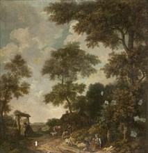 Painted wallpaper of a Dutch Landscape with a sand road, attributed to Jurriaan Andriessen, c. 1776