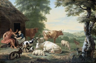 Arcadian Landscape with Shepherds and Animals, Jan van Gool, 1710 - 1763