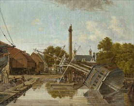 St Jago Shipyard on Bickers Island in Amsterdam, The Netherlands, Pieter Godfried Bertichen, 1823