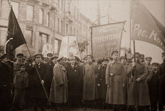 Bolshevik leaders in front of a procession for the 1st of May, 1920. In the center, one recognizes