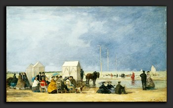 EugÃ¨ne Boudin, Bathing Time at Deauville, French, 1824 - 1898, 1865, oil on wood