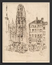 Joseph Pennell, Flower Market and Butter Tower, Rouen, American, 1857 - 1926, 1907, etching