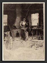Julian Alden Weir, The Blacksmith's Shop, American, 1852 - 1919, etching