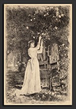 Charles Yardley Turner, Untitled (Woman Picking Blossoms), American, 1850 - 1918, c. 1890, etching