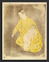 Mary Cassatt, The Bath, American, 1844 - 1926, c. 1891, drypoint and soft-ground etching in yellow,