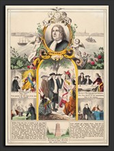 American 19th Century, William Penn's History, hand-colored lithograph