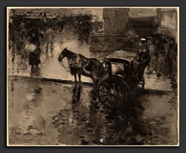 Childe Hassam, The Up-Tide on the Avenue, American, 1859 - 1935, probably 1890, black and gray wash
