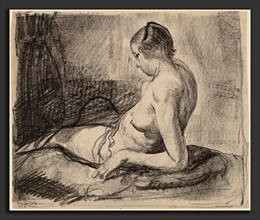 George Bellows, Nude Girl Reclining, American, 1882 - 1925, 1919, black crayon on wove paper