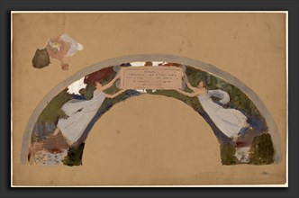 Charles Sprague Pearce, Study of Two Female Figures in Arched Border, American, 1851 - 1914,