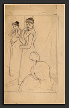 Mary Cassatt, The Fitting [recto], American, 1844 - 1926, 1890-1891, graphite over black chalk on