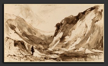William Hart, Deep Valley in Mountainous Landscape, American, 1823 - 1894, pen and brown ink with