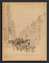 Henry Farrer, Fifth Avenue Building from Grace Church, American, 1843 - 1903, graphite on wove