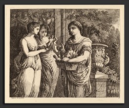 Salomon Gessner, Figurine Seller with Two Girls, Swiss, 1730 - 1788, 1770, etching on laid paper