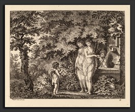 Salomon Gessner, Eros with Three Girls at a Fountain, Swiss, 1730 - 1788, 1770, etching on laid