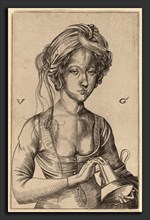 Urs Graf I after Martin Schongauer, A Bust Figure of a Foolish Virgin  Holding Her Inverted Lamp,