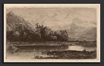 Alexandre Calame, Mountain Lake, Swiss, 1810 - 1864, 1840, etching on chine collé