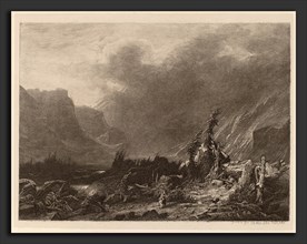 Alexandre Calame, Mountain Storm, Swiss, 1810 - 1864, 1840, etching on chine collé