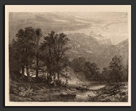 Alexandre Calame, Mountain Stream, Swiss, 1810 - 1864, 1840, etching with roulette on chine collé