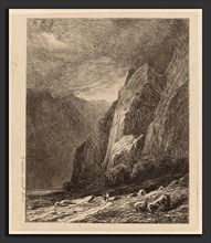 Alexandre Calame, Cliffs in a Storm, Swiss, 1810 - 1864, 1838, etching on chine collé