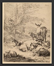 Nicolaes Pietersz Berchem (Dutch, 1620 - 1683), Resting Herd, etching