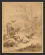 Nicolaes Pietersz Berchem (Dutch, 1620 - 1683), Resting Herd, etching counterproof