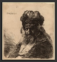 Rembrandt van Rijn (Dutch, 1606 - 1669), Old Bearded Man in a High Fur Cap, with Eyes Closed, c.
