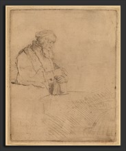 Rembrandt van Rijn (Dutch, 1606 - 1669), Old Man in Meditation, Leaning on a Book, c. 1645, etching