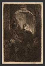 Rembrandt van Rijn (Dutch, 1606 - 1669), Woman at a Door Hatch Talking to a Man and Children (The