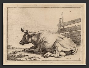 Paulus Potter (Dutch, 1625 - 1654), Cow Lying Down near a Fence, 1650, etching