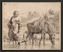 Karel Dujardin (Dutch, c. 1622 - 1678), Woman Crossing a Stream, 1662, etching