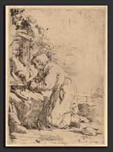 Andries Both (Dutch, 1611-1612 - 1641), The Kneeling Hermit Facing Left, etching
