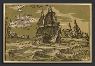 Hendrik Goltzius (Dutch, 1558 - 1617), Seascape with Two Sailing Vessels, chiarscuro woodcut in two