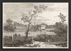 Canaletto (Italian, 1697 - 1768), View of a Town on a River Bank, c. 1735-1746, etching on laid