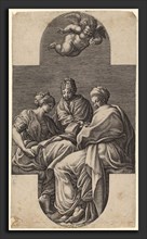 Giorgio Ghisi after Francesco Primaticcio (Italian, 1520 - 1582), Three Muses and a Gesturing