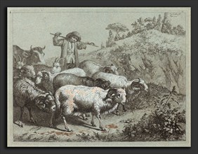 Francesco Londonio (Italian, 1723 - 1783), Shepherd with his Flock, etching heightened with white