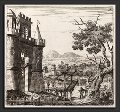 Giuseppe Antonio Landi (Italian, 1713 - 1791), Landscape with a Castle and a Drawbridge, before