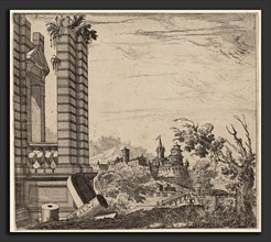 Attributed to Antonio Francesco Lucini (Italian, born c. 1610), Landscape with Ruins, 17th century,
